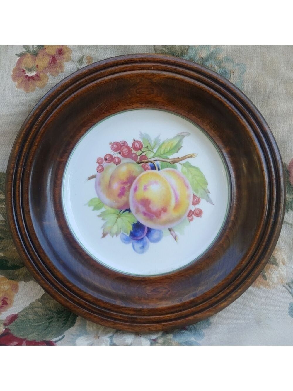Vintage Copelands Grosvenor Spode English China Fruit Wall Plate Set Wood-Framed - Picture 9 of 17